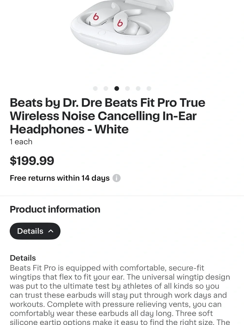 Apple Beats Fit Pro White Active Noise Cancelling Earbud Headphones